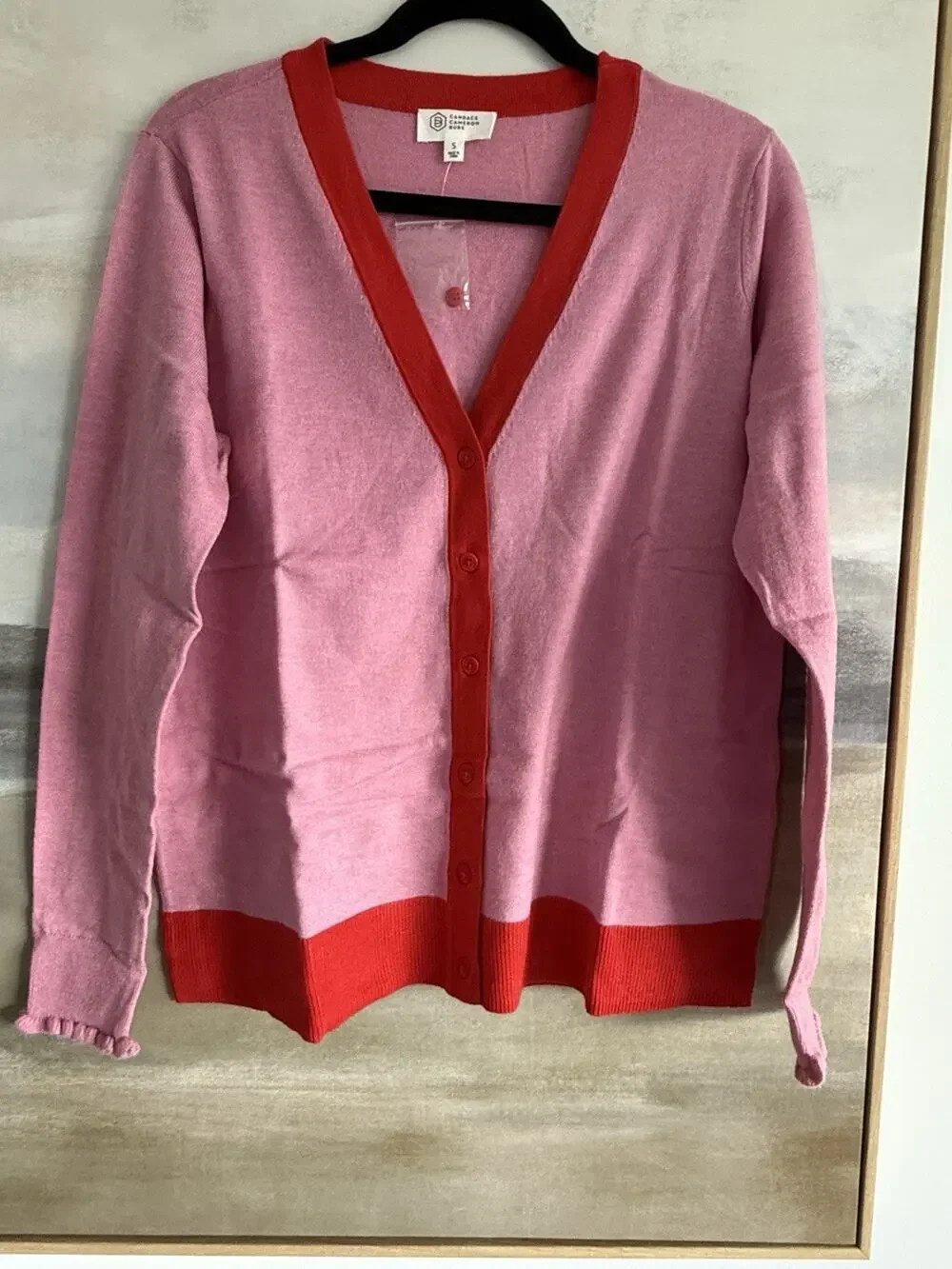 Candace Cameron Bure Surfside V-Neck Cardigan Sweater Golden Pink/Red small